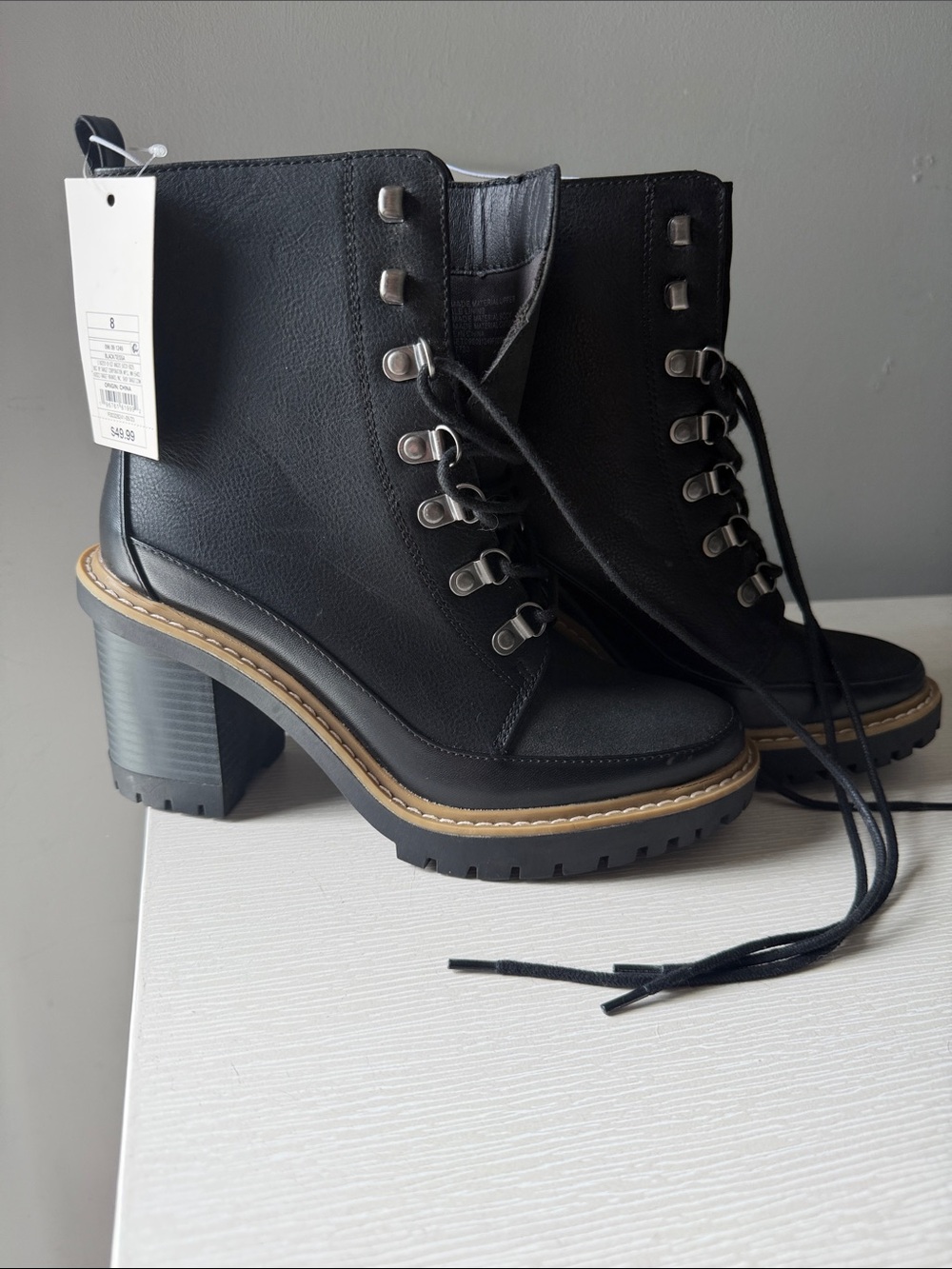a new day Black Lace-Up Chunky Heel Ankle Boots